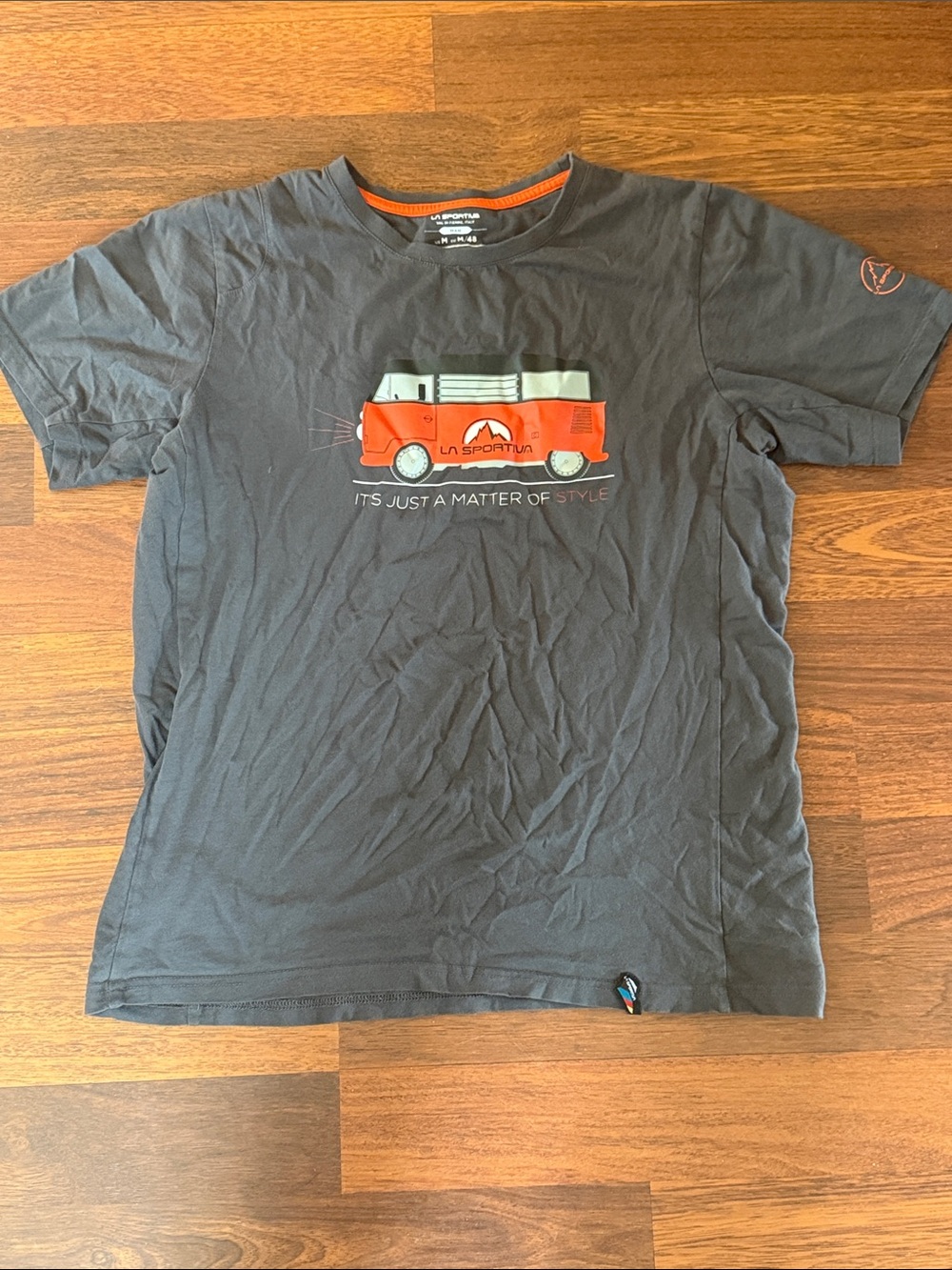 La Sportiva Charcoal Short-Sleeve Tee with Orange Camper Graphic (M)